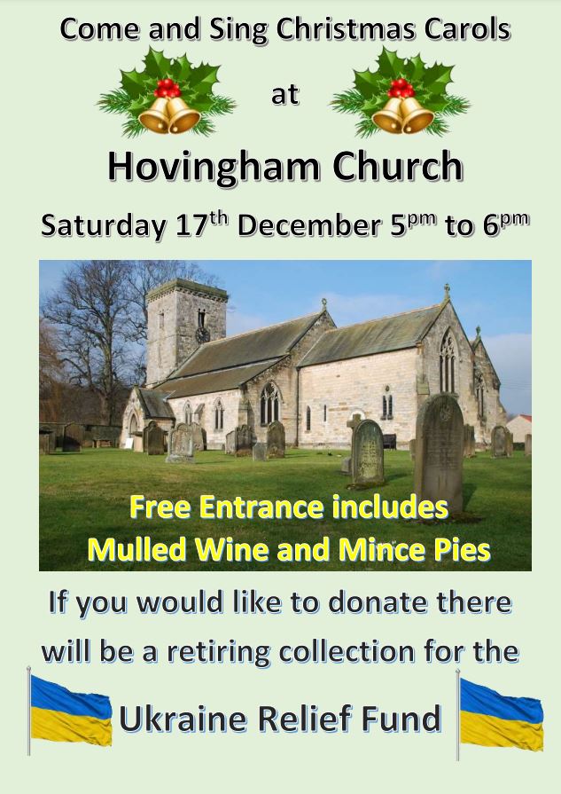 Christmas Carols Hovingham Church Saturday 17 December