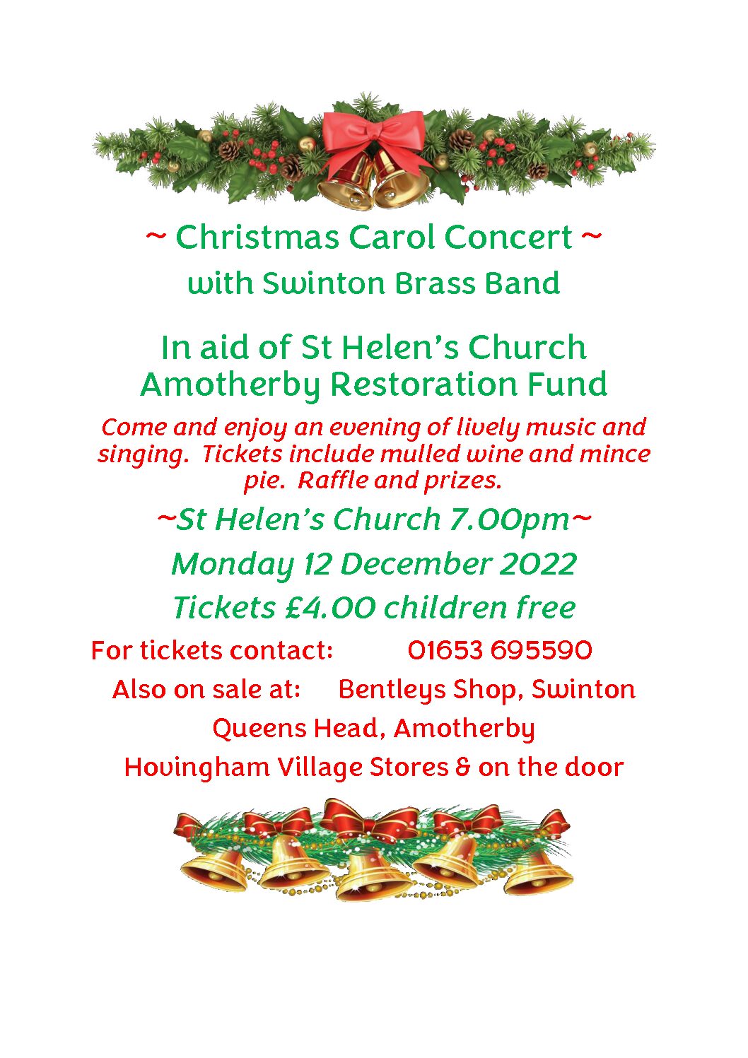 Christmas Carol Concert 12 December: St Helen’s Church Amotherby