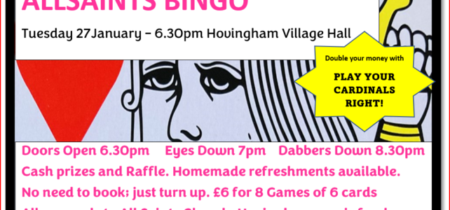 Bingo Tuesday 27 January 2026 – Hovingham