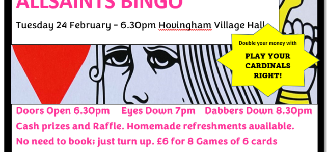 ALLSAINTS BINGO TUESDAY 24 FEBRUARY 2026
